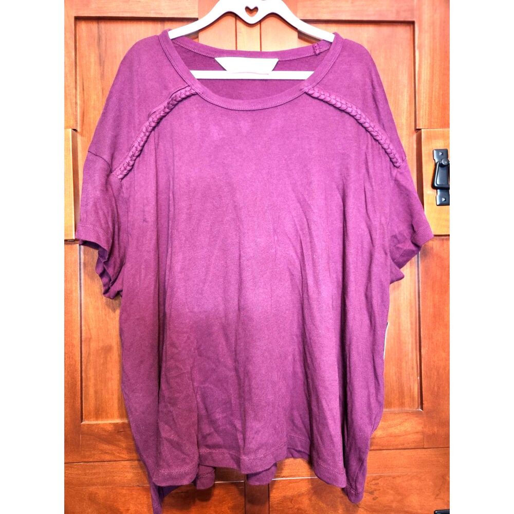Peace Love World Purple Knit Top with Accent Fabric Braiding Women's Size 2X